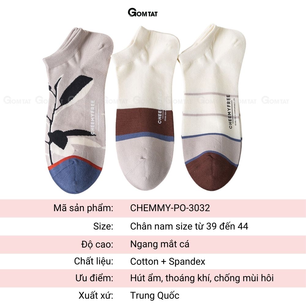 Set 3 đôi tất nam cổ ngắn trẻ trung năng động, vớ cổ thấp nam chất liệu cotton cao cấp - CHEMMY-PO-3032-CB3