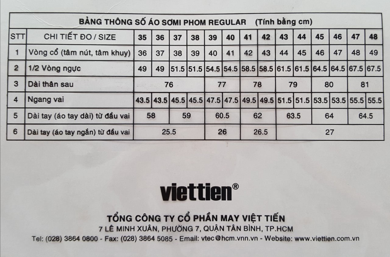 Áo sơ mi nam Việt Tiến tay dài