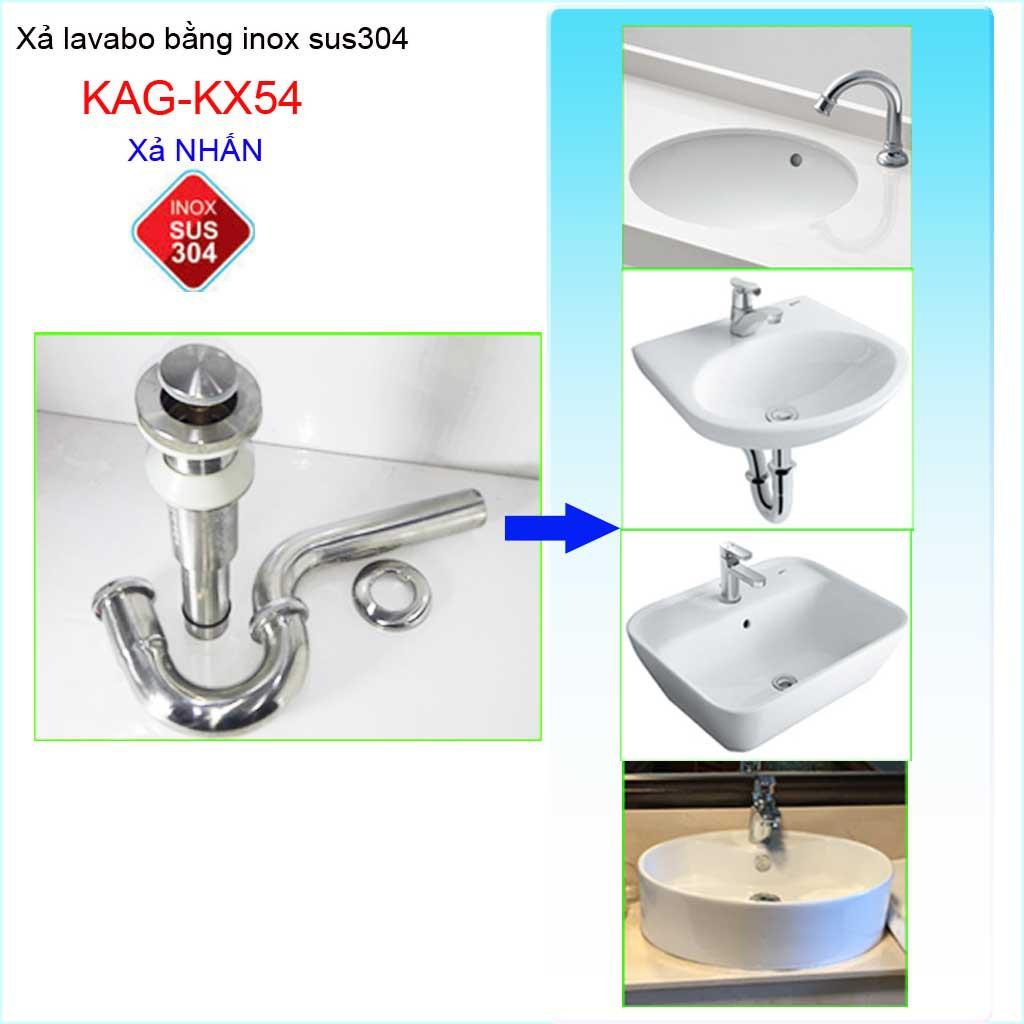 Xả chậu lavabo KAG-KX54 Inox SUS304, bộ xả nhấn lavabo sứ Inox dày cao cấp xả nước nhanh sử dụng tốt