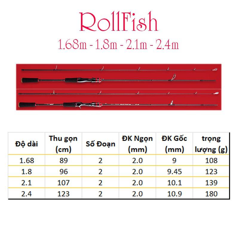 Cần câu lure máy ngang và máy đứng carbon RollFish đầu bu chống xoắn tải cá lớn cực dễ RF-1