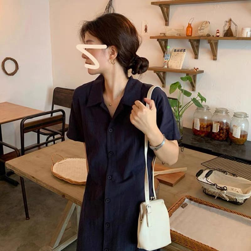 MS890 Váy đầm sơ mi cổ đức chiết eo tôn dáng