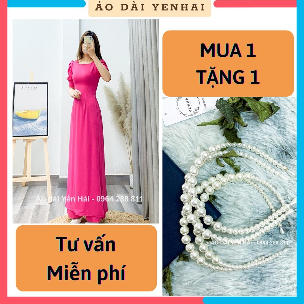 Áo dài thiết kế cổ vuông trẻ trung chất liệu lụa Thái Tuấn hồng
