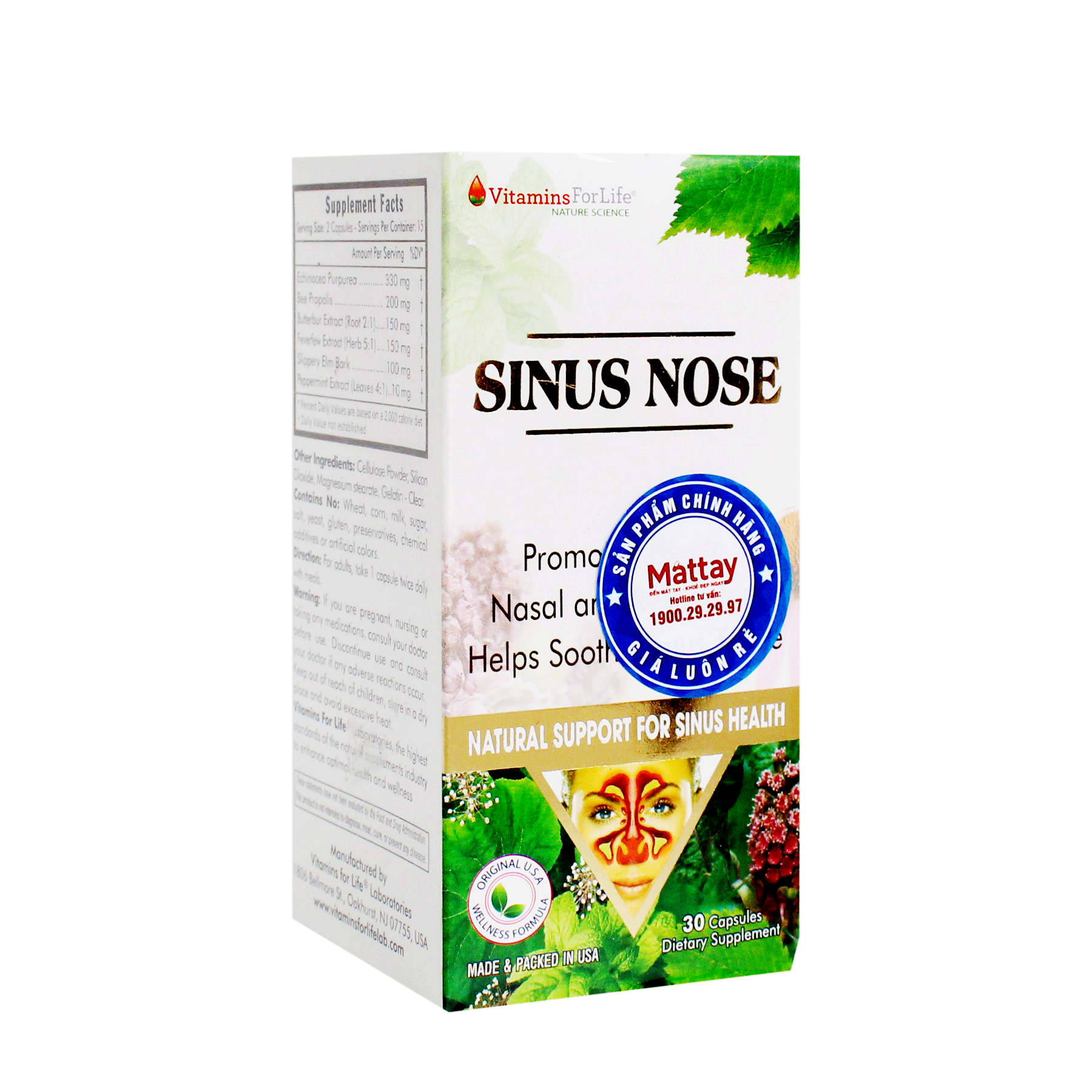 Sinus Nose - Chai 30 viên - Hỗ trợ xoang mũi hiệu quả, dị ứng mũi