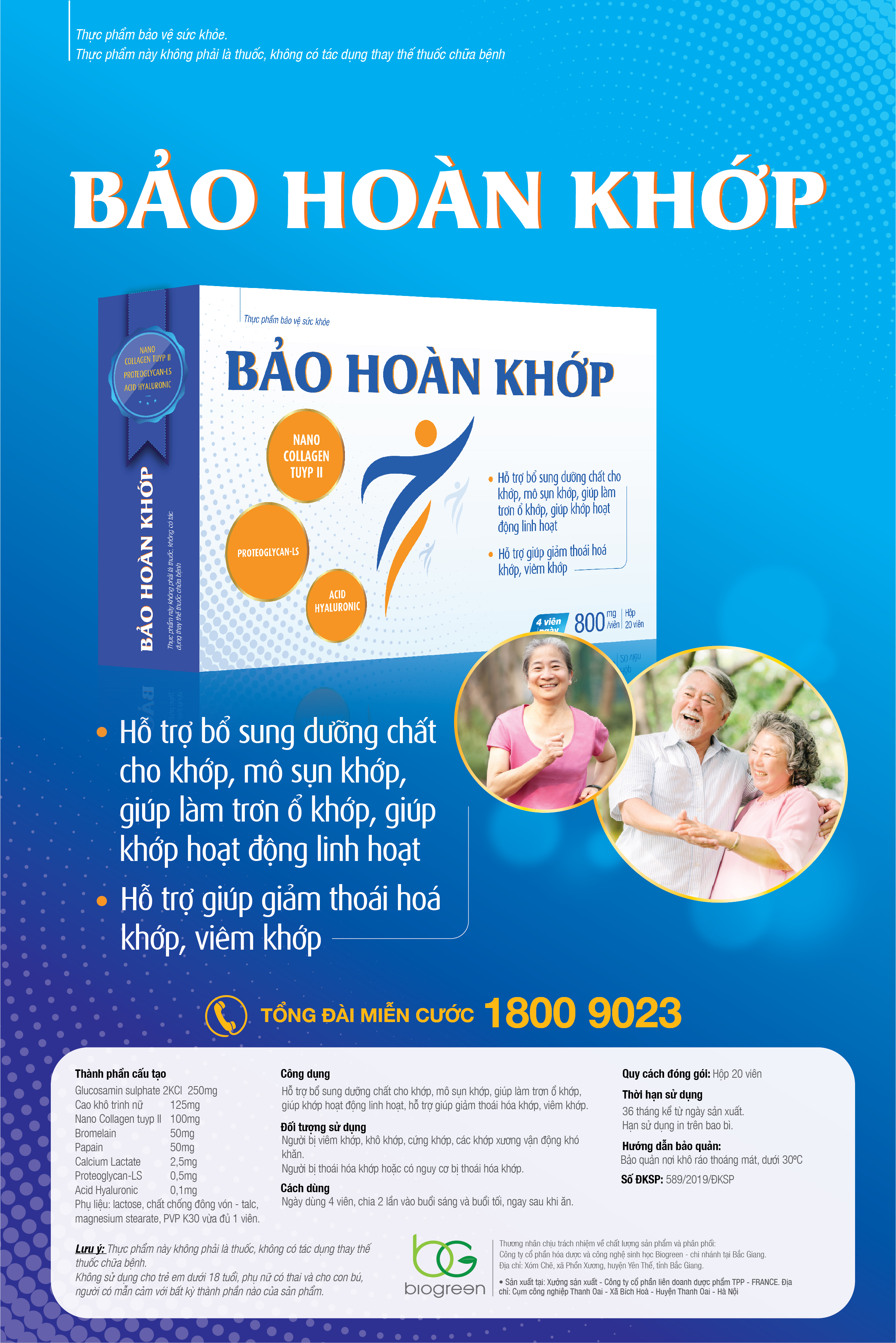 Thực phẩm bảo vệ sức khỏe BẢO HOÀN KHỚP - Nuôi dưỡng và Tái tạo sụn khớp, Chứa Proteoglycan từ Nhật Bản, Giúp làm trơn ổ khớp, Giúp khớp hoạt động linh hoạt, Giảm thoái hóa, viêm khớp