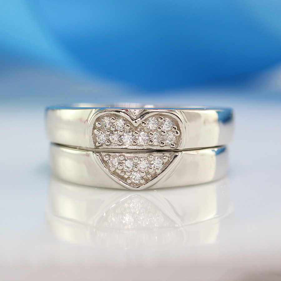 Nhẫn đôi bạc nhẫn cặp bạc đẹp trái tim ghép ND0346 - 8