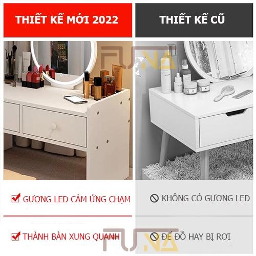 Bàn trang điểm HOLI đèn LED Cảm Ứng- AK12 mặt bàn bo góc an toàn, thiết kế hiện đại