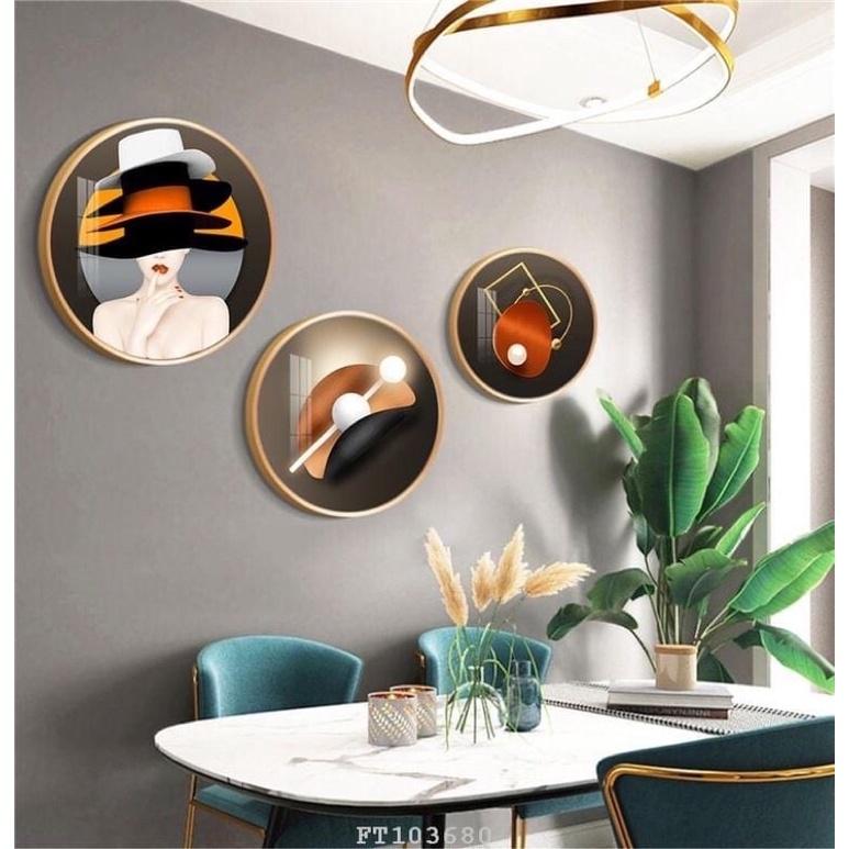 Tranh Tráng Gương 3D Cao Cấp Hình Tròn Bộ 3 Tranh