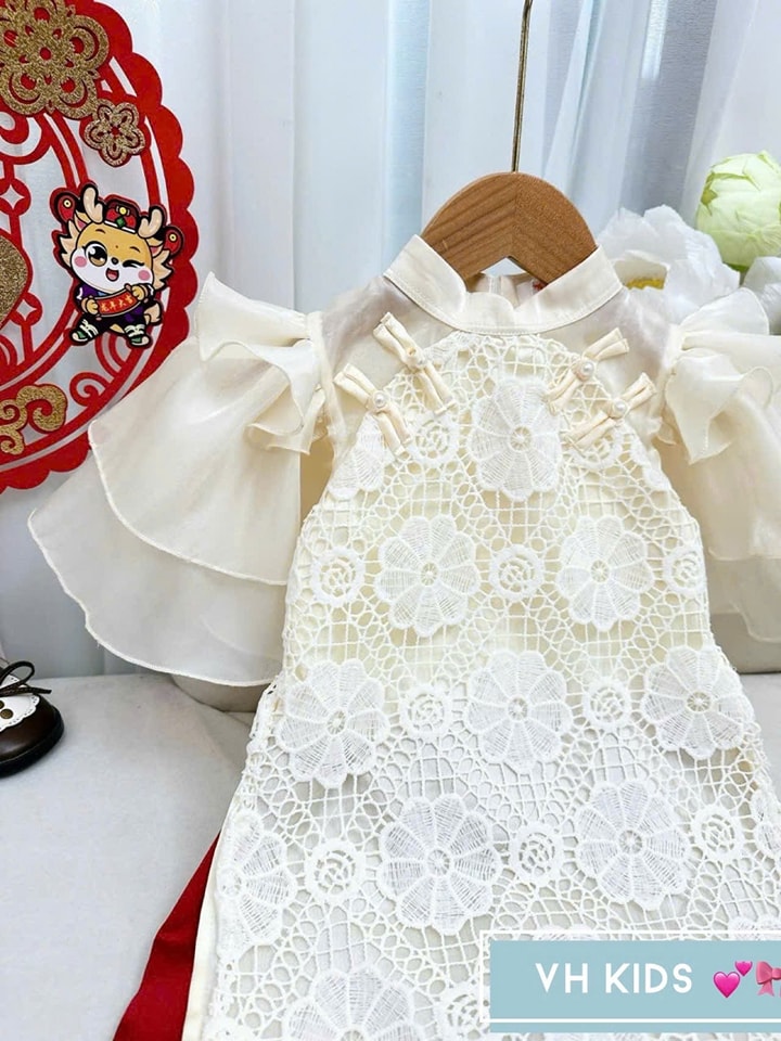 Bộ áo dài tết cho bé gái mẫu viên hy mùa xuân xinh xắn từ 12-40kg hàng thiết kế cao cấp