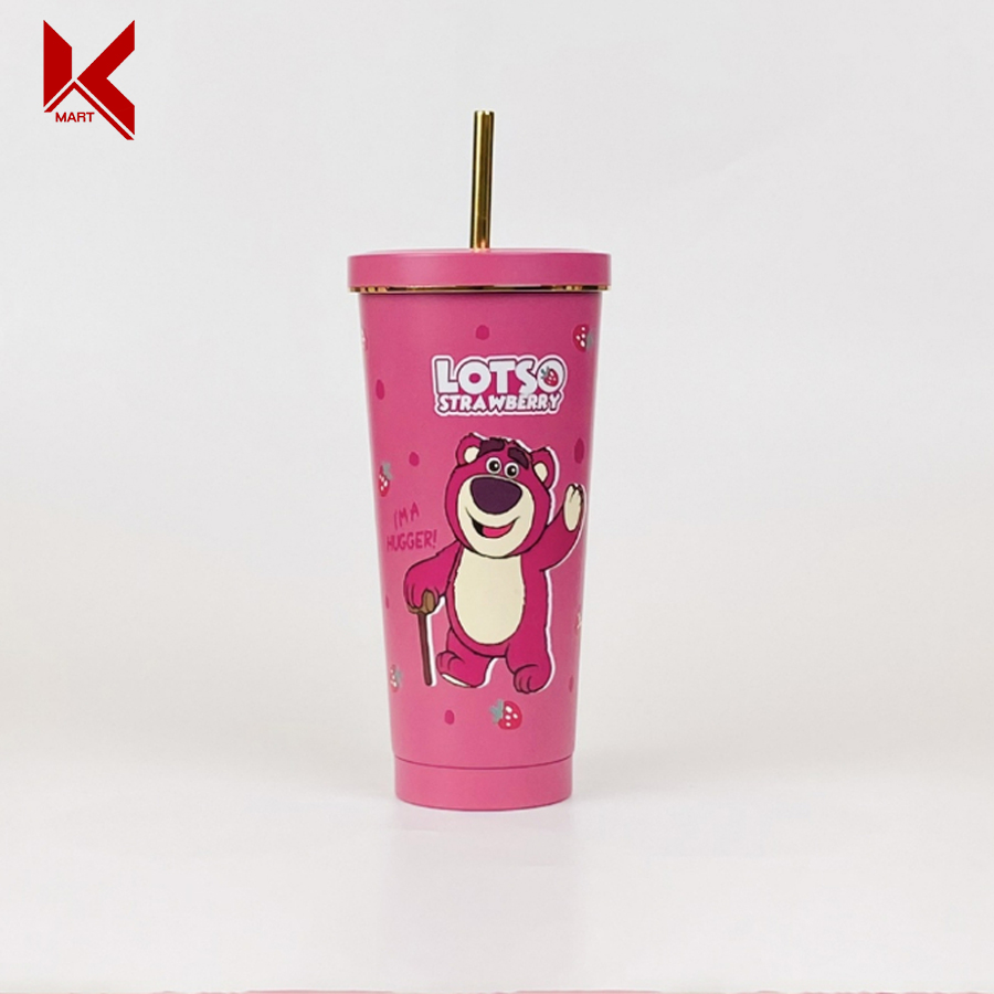 Cốc giữ nhiệt gấu dâu LOTSO dung tích 750ml chất liệu inox 304 an toàn, giữ nhiệt tới 12h - K-Mart