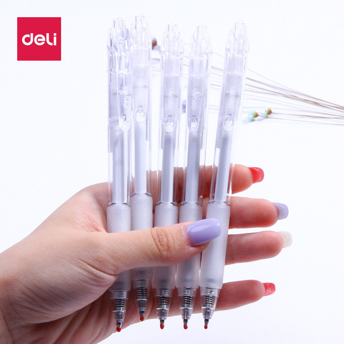 Bút Bi Nước Mực Gel Bấm Ngòi 0.5mm Deli - Thiết Kế Vỏ Trong Suốt Phù Hợp Văn Phòng Sinh Viên Học Sinh Ghi Chép Sổ Tay - A057B