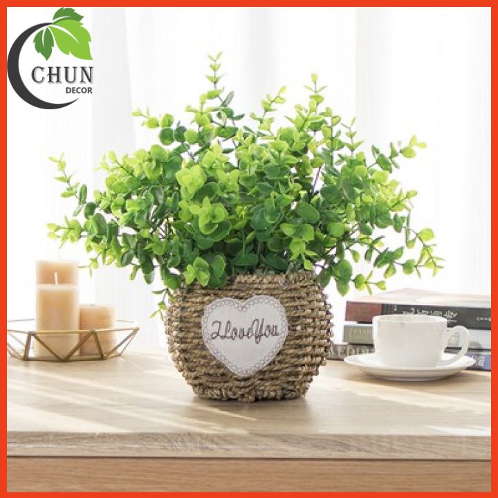 Chậu hoa bồ công anh cắm giỏ cói để bàn trang trí thiết kế mới, giỏ hoa lụa đẹp decor nhà cửa, lớp học, nhà hàng GA-01