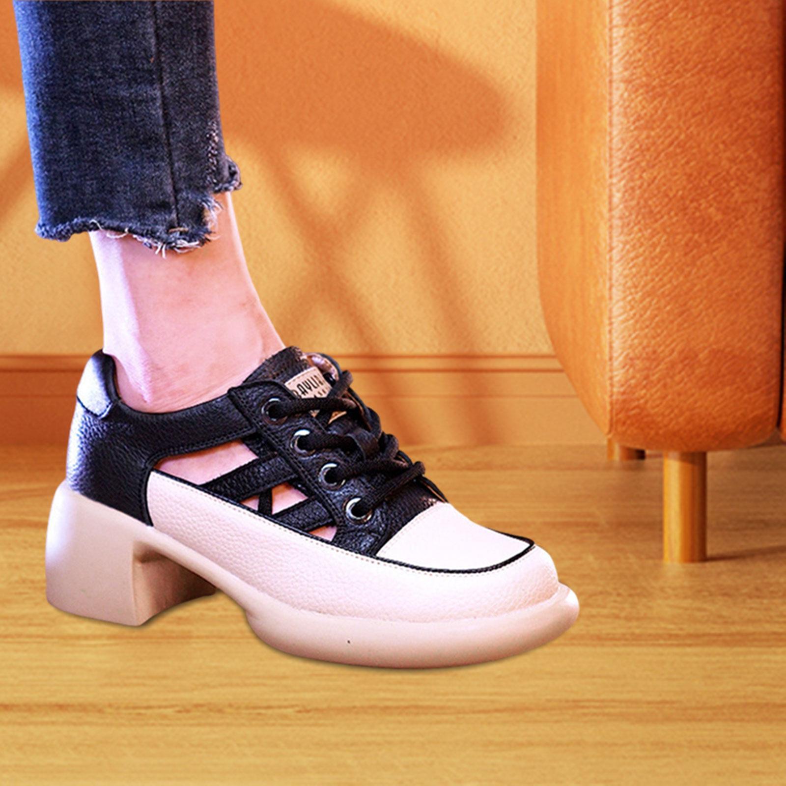Women Heeled Sandals Chunky Heel Shoes Lightweight Lace up Closed Toe Unique High Heeled Wedge Sneakers Block Heel Sandals for Beach Outdoor