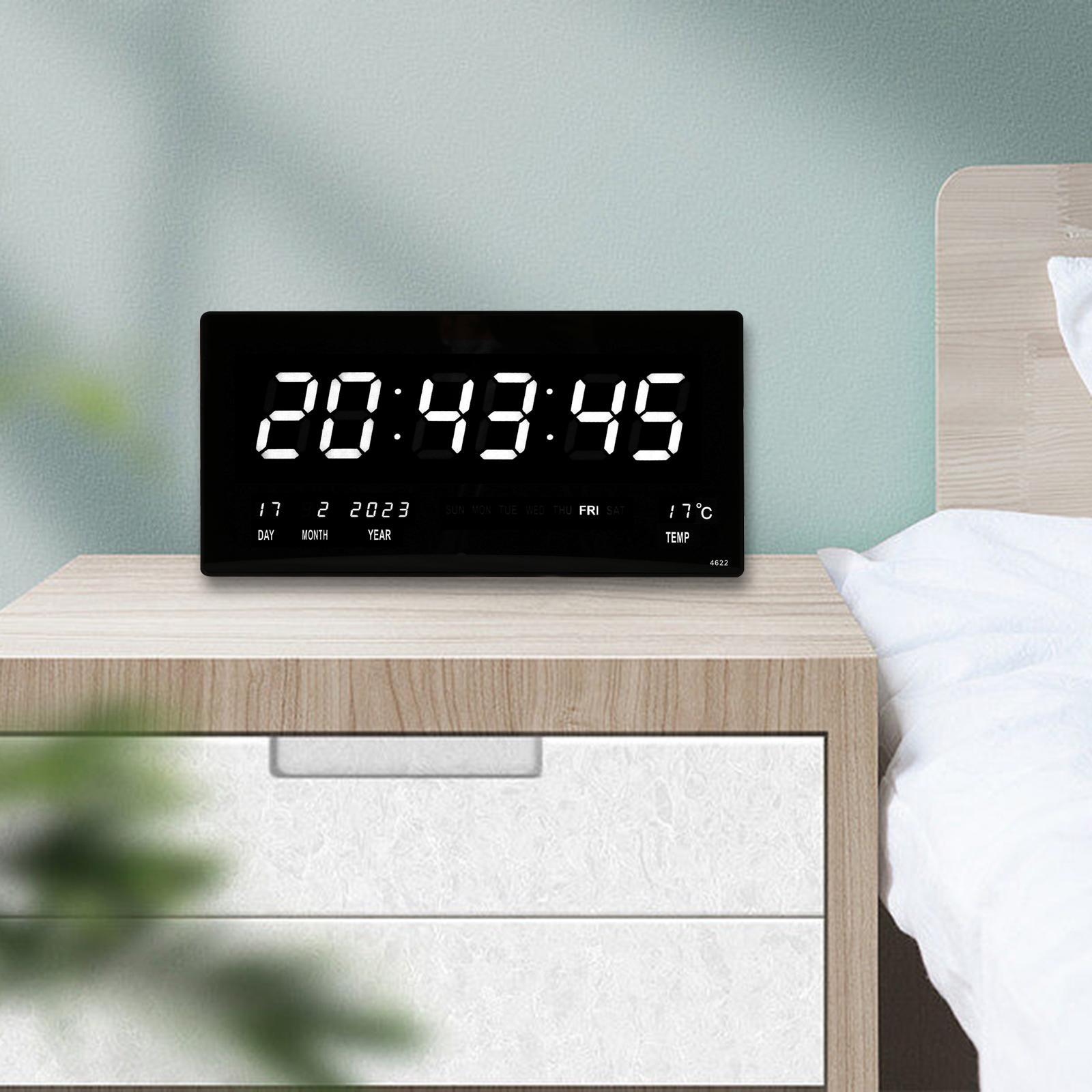 Rectangle Digital Wall Clock USB Indoor Temperature Day of Week Large Number