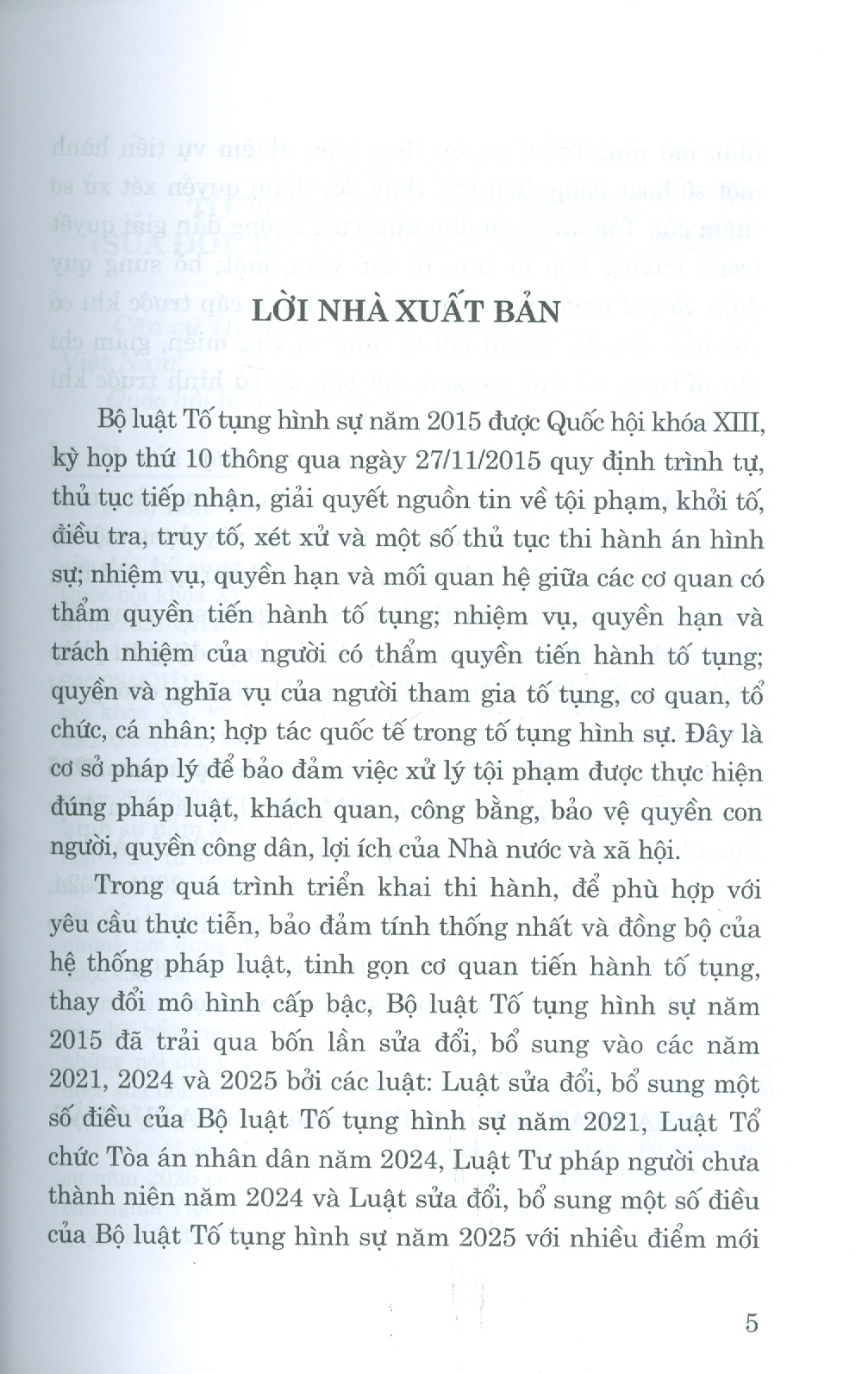 Bộ Luật Tố Tụng Hình Sự Năm 2015 ( Sửa Đổi, Bổ Sung Năm 2021, 2024, 2025 )