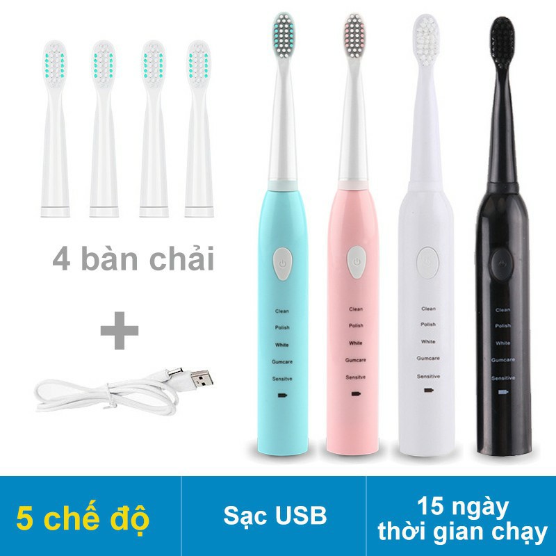 Bàn Chải Đánh Răng Điện PRO Công Nghệ Sóng Âm có sạc điện, Chải Sạch Mảng Bám mẫu mới hàng cao cấp