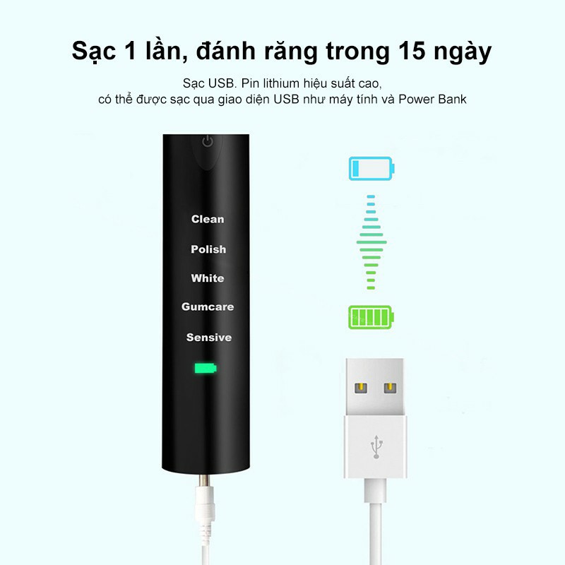 Bàn Chải Đánh Răng Điện PRO Công Nghệ Sóng Âm có sạc điện, Chải Sạch Mảng Bám mẫu mới hàng cao cấp