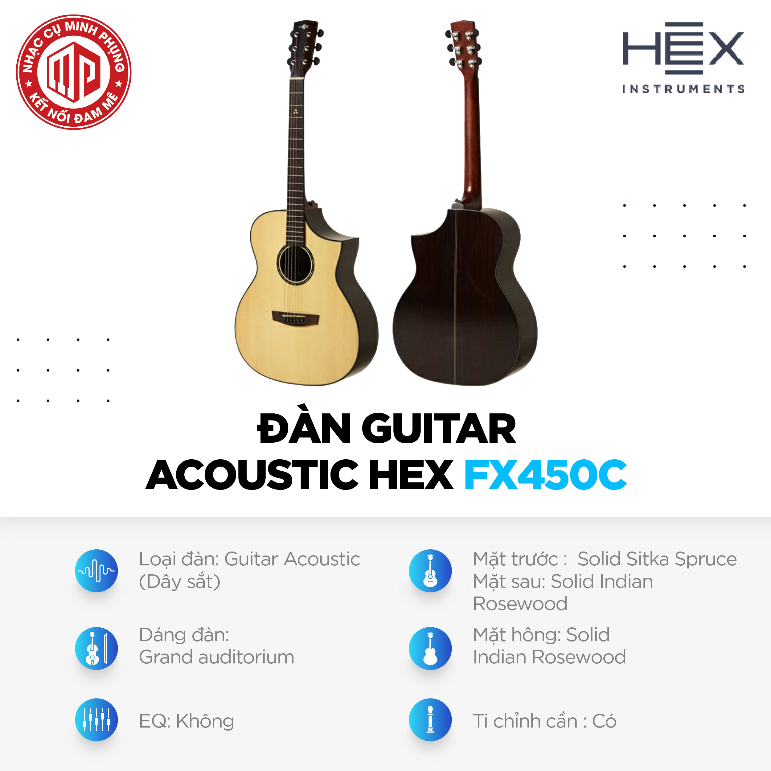 Đàn Guitar Acoustic Hex FX450C - Hàng chính hãng