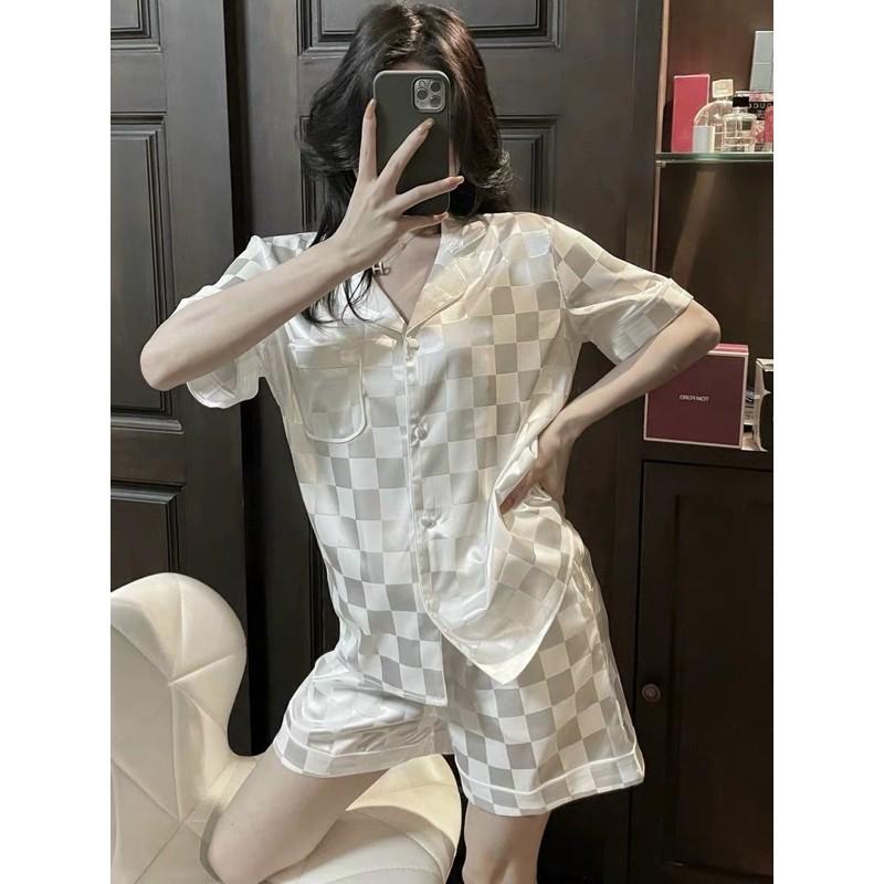 BỘ PIJAMA CỘC ĐÙI Ô TRẮNG ĐEN