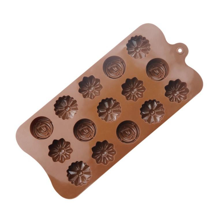 Khuôn silicon 15 ô hình hoa đổ socola, rau câu, kẹo dẻo