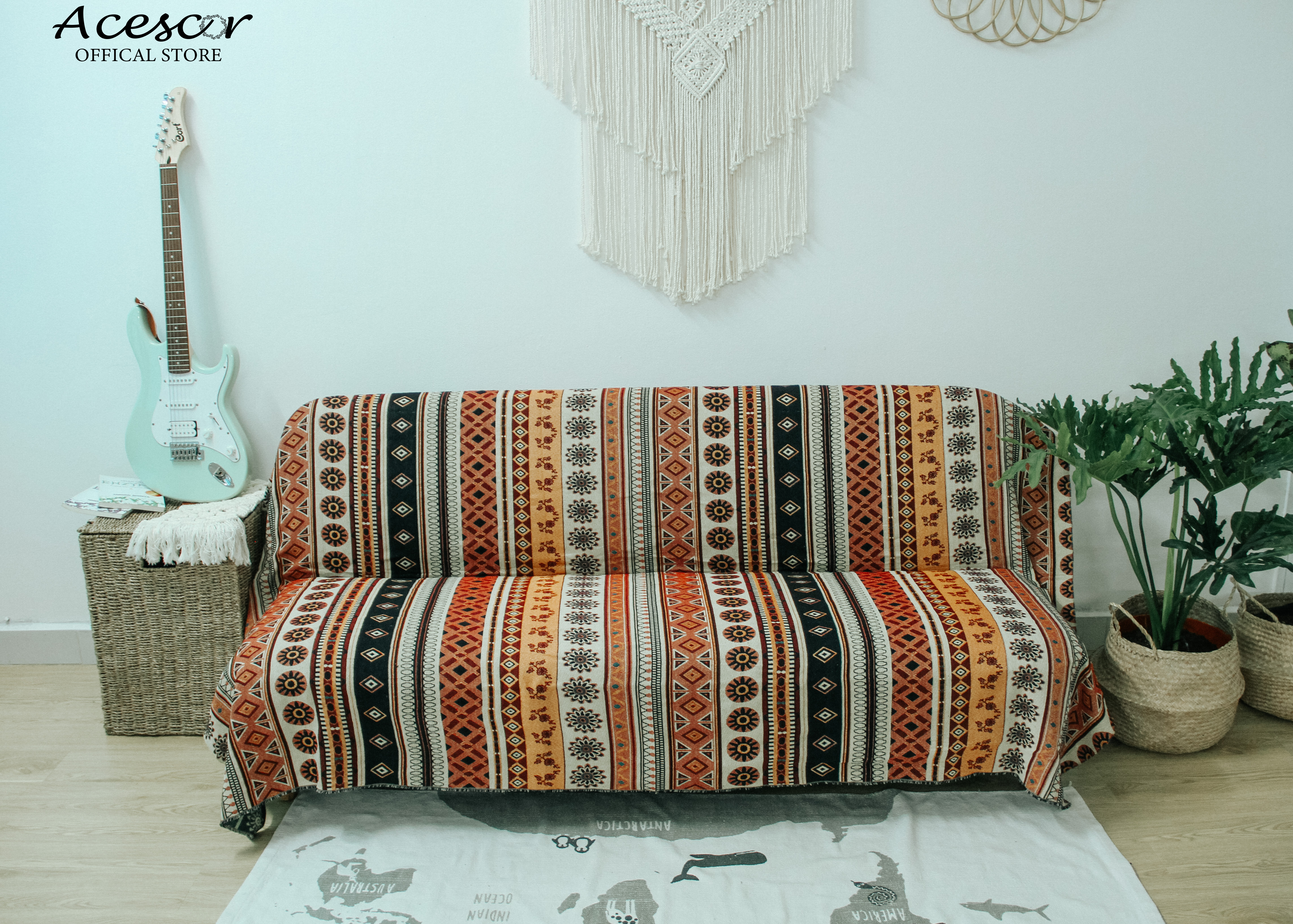 Thảm Vải Thổ Cẩm Phủ Ghế Sofa, Khăn Trải Bàn, Thảm Trải Sàn CTC04 - Trang Trí Phòng Khách, Phòng Ngủ