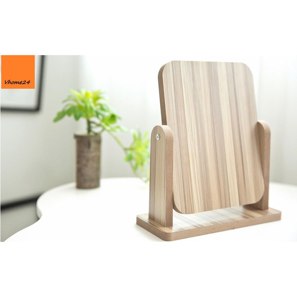 GƯƠNG TRANG ĐIỂM ĐẾ GỖ XOAY 360