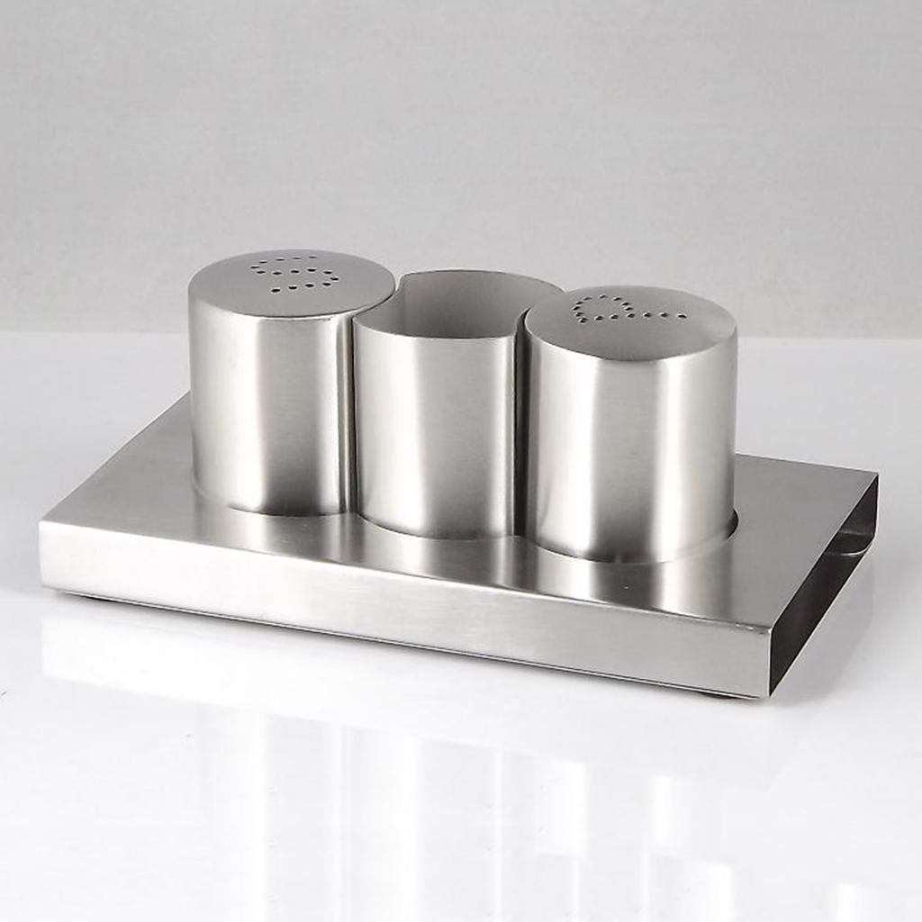 Stainless Steel Seasoning Boxes With Toothpick Holders Set Table Spice Jar Barbecue Pepper Shaker Can Table Condiment Dispenser Set