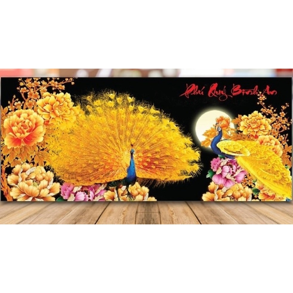 tranh thêu chữ thập phú quý cát tường 89x43cm tự đính