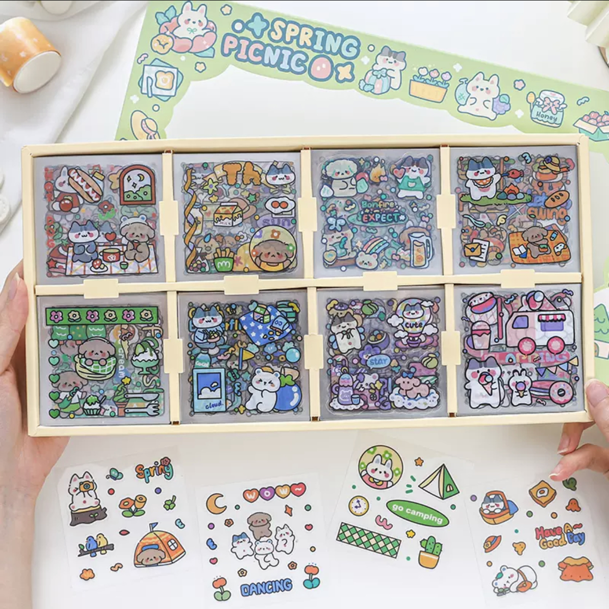 Sticker hộp 200 tấm hình dán dễ thương Spring Picnic