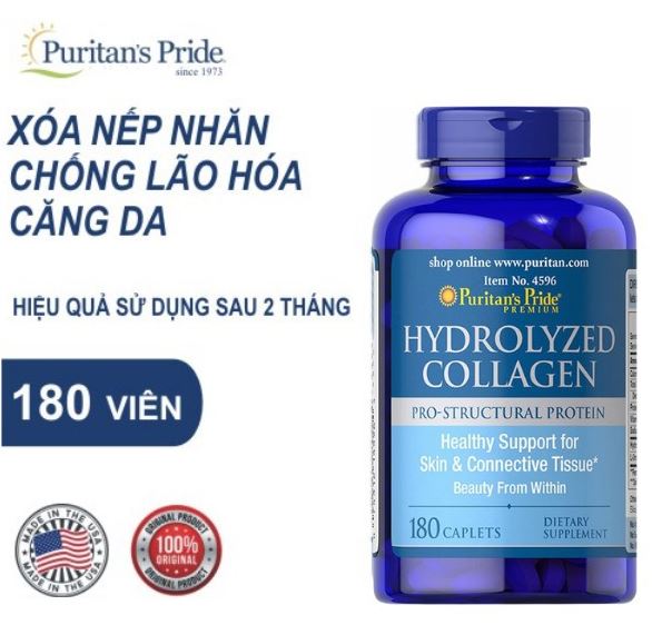 Collagen thủy phân Mỹ  Puritan's Pride Hydrolyzed Collagen 1000mg tăng độ đàn hồi da, giảm nhăn da, bảo vệ khớp, cơ, xương - QuaTangMe Extaste