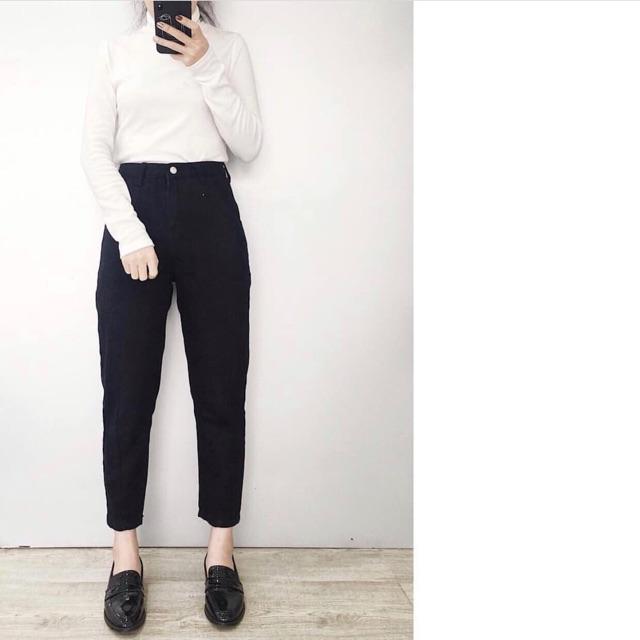 Quần baggy đen jeans trơn ko co giãn- hình thật shop tự chụp