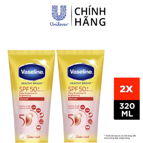 Combo 2 Serum chống nắng cơ thể Vaseline 50x bảo vệ da với SPF 50+ PA++++ giúp da sáng hơn gấp 2X 320ML/tuýp