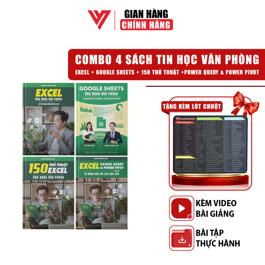 Combo 4 Sách Excel - Google Sheet - 150 TT - Power Query ĐÀO TẠO TIN HỌC Ứng Dụng Văn Phòng Kèm Video Khóa Học