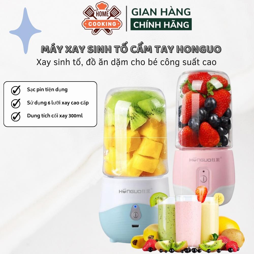 Máy xay sinh tố cầm tay mini, máy say sinh tố Honguo 6 lưỡi sạc pin tích điện dung tích 300ml, bảo hành 12 tháng