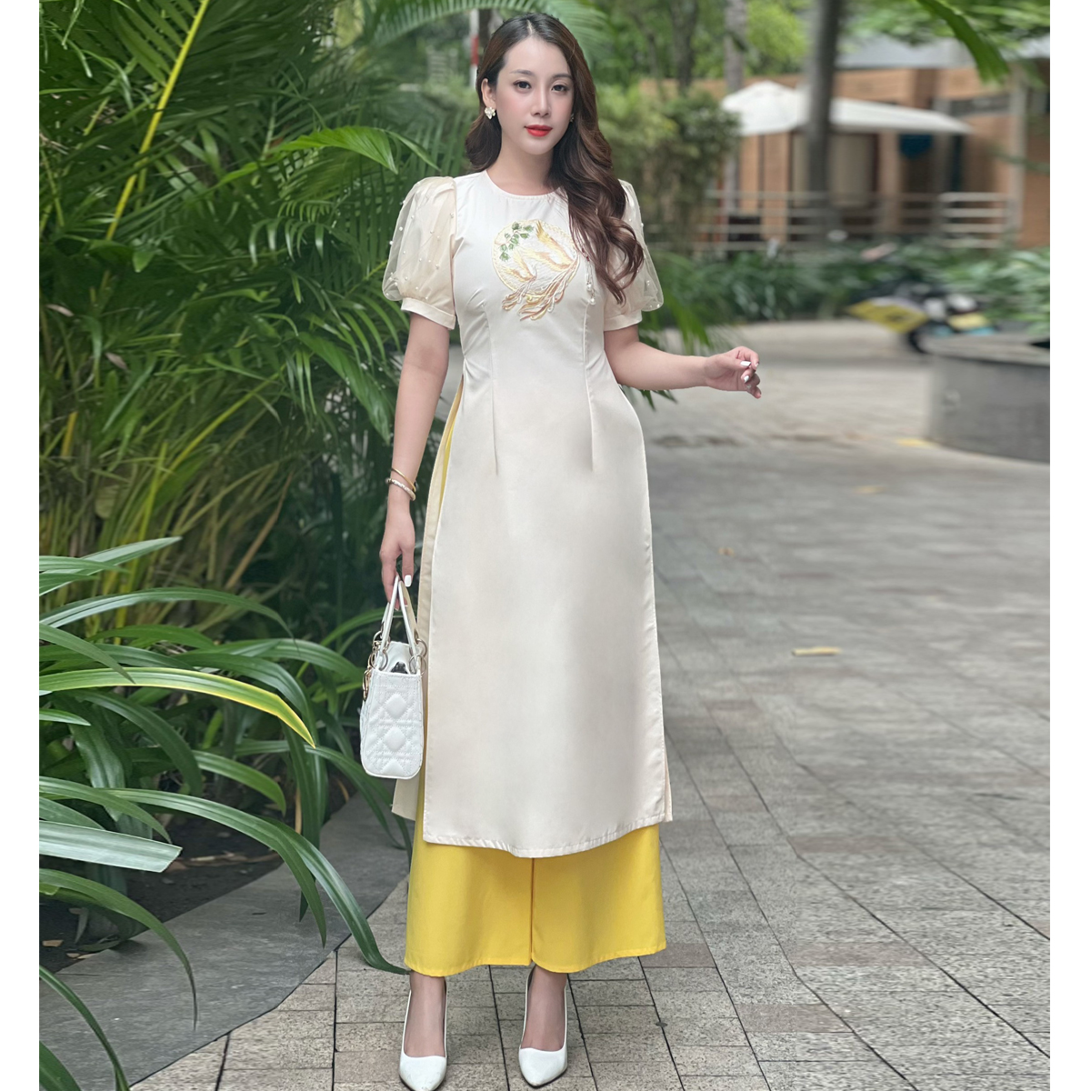 Áo dài Phụng ngậm ngọc phối tay AD031- Lady Fashion - Khánh Linh Style