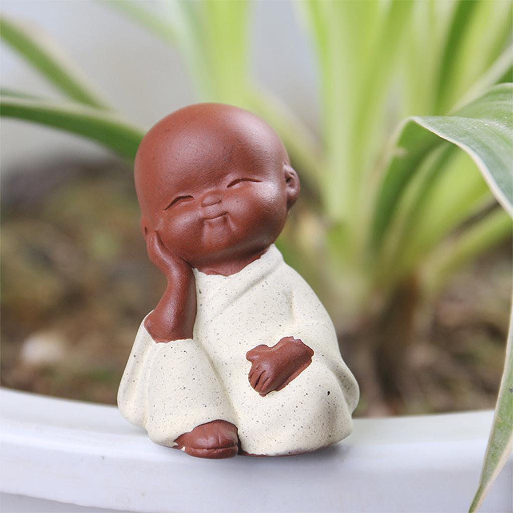 2X Mini Desk Decor Tea Craft Buddha Statue Monk Figurine Ceramic Bonsai White