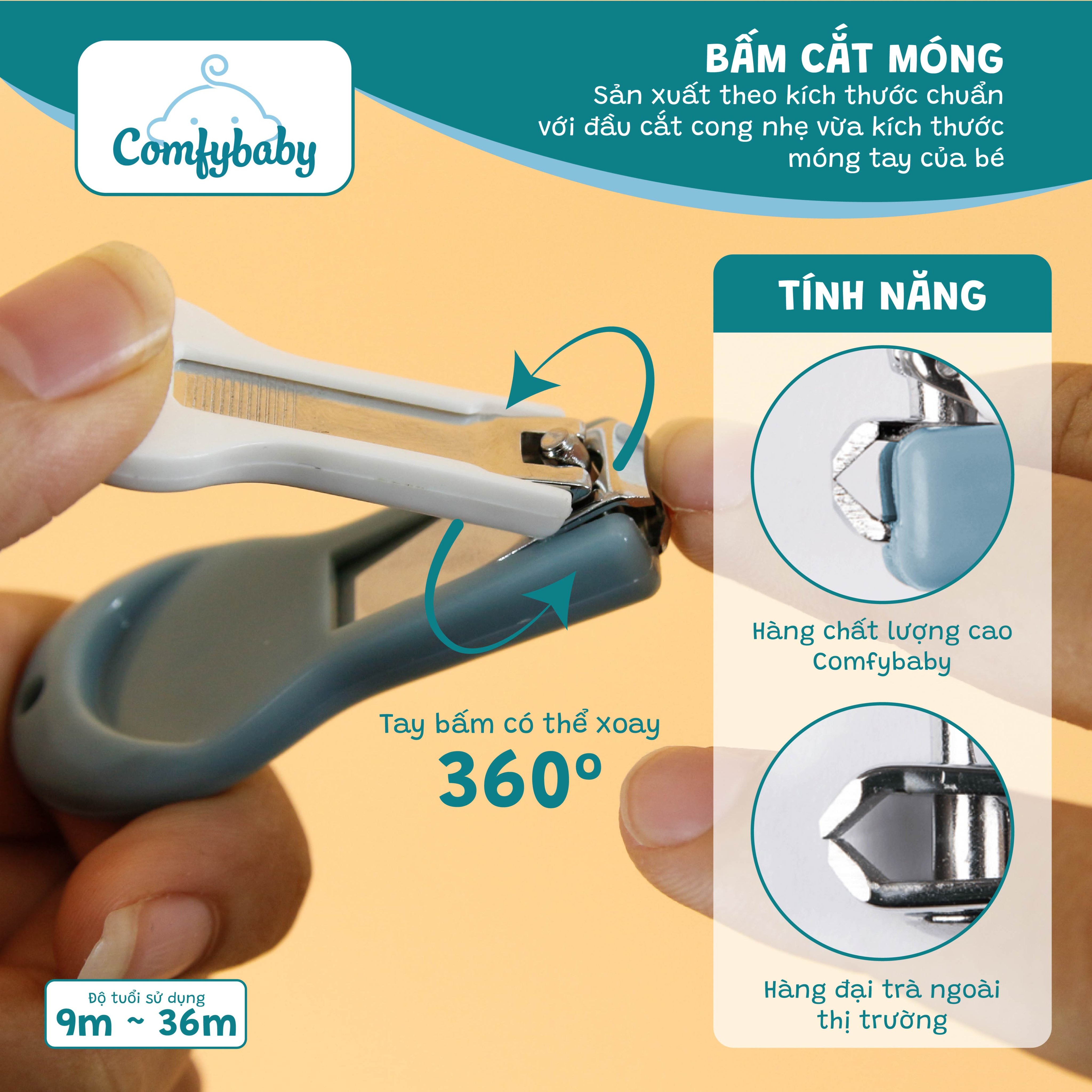 Dụng cụ cắt móng tay cho bé 4 trong 1: bấm móng tay, dũa, nhíp, kéo an toàn tuyệt đối cho trẻ Comfybaby BM1
