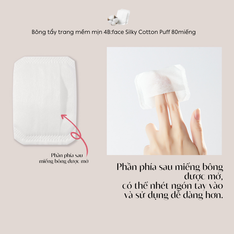 Bông tẩy trang mềm mịn 4B:Face Silky Cotton Puff 80 miếng 4bface