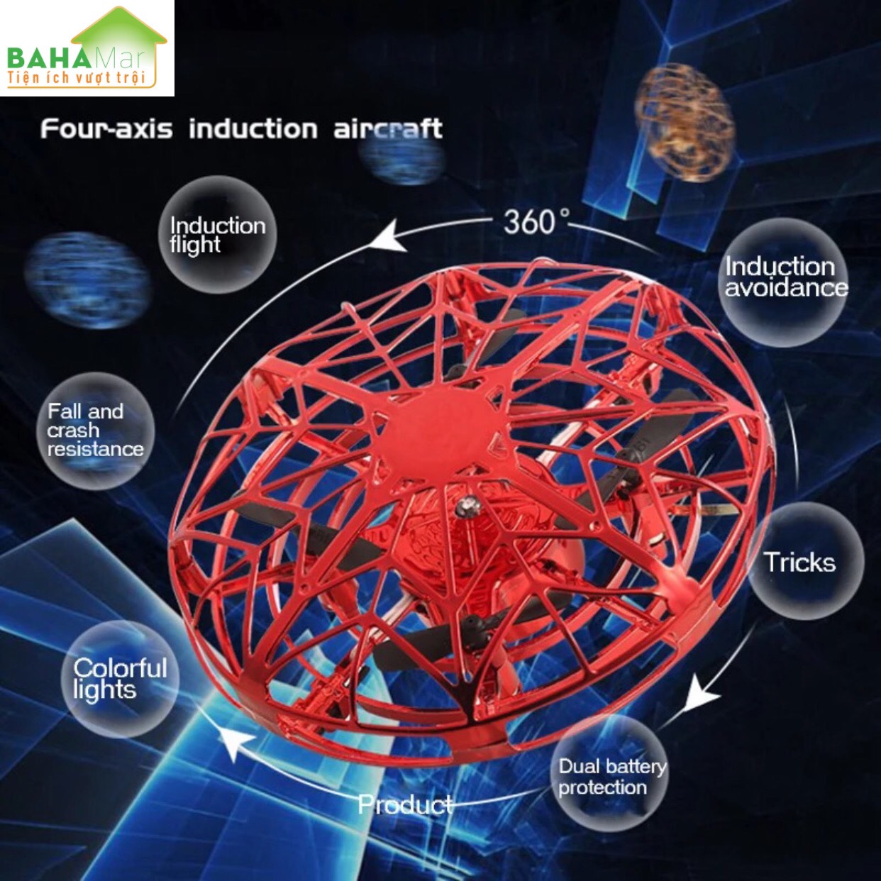 ĐĨA BAY (UFO) LED ĐIỀU KHIỂN ĐỘ CAO BẰNG CẢM ỨNG - ĐỒ CHƠI THÔNG MINH "BAHAMAR" đường kính nhỏ, kết cấu mềm mại, chống va chạm, có cảm ứng hồng ngoại, thích hợp cho cả trẻ em và người lớn