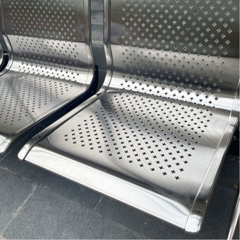 Băng ghế dài inox 4 chỗ CW3001-4 Nội thất Capta Ghế băng chờ nhập khẩu inox bóng hình sao giá đỡ sắt sơn tĩnh điện chờ phòng khám phòng nha công cộng tại HCM