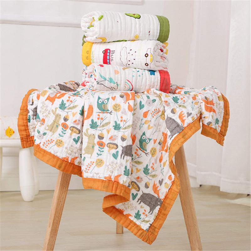 Muslin Chăn 100% Cotton 6 Lớp Chăn Ga Gối Chần Gòn Sơ Sinh Mềm Mại Làm Dày Gai Đầm Chăn Hoạt Hình Cho Bé Quấn Khăn Tắm
