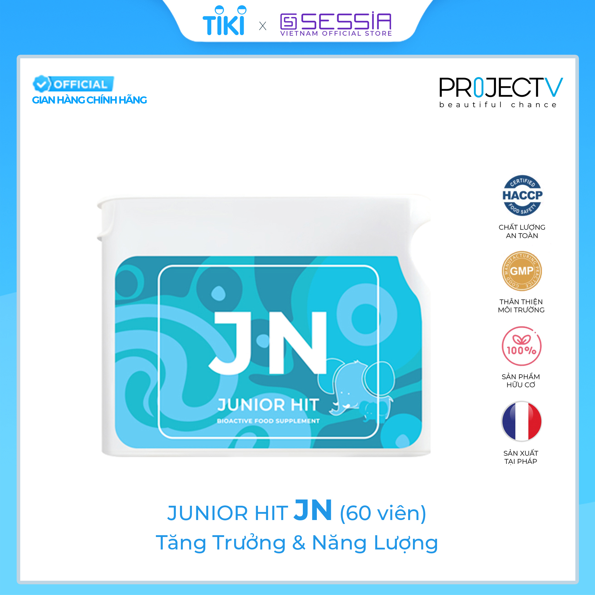 Thực Phẩm Sức Khỏe Cho Trẻ JN Junior Hit - Tăng Trưởng và Năng Lượng - PROJECT V - Hộp 60 Viên - Xuất xứ Pháp, Hàng Chính Hãng