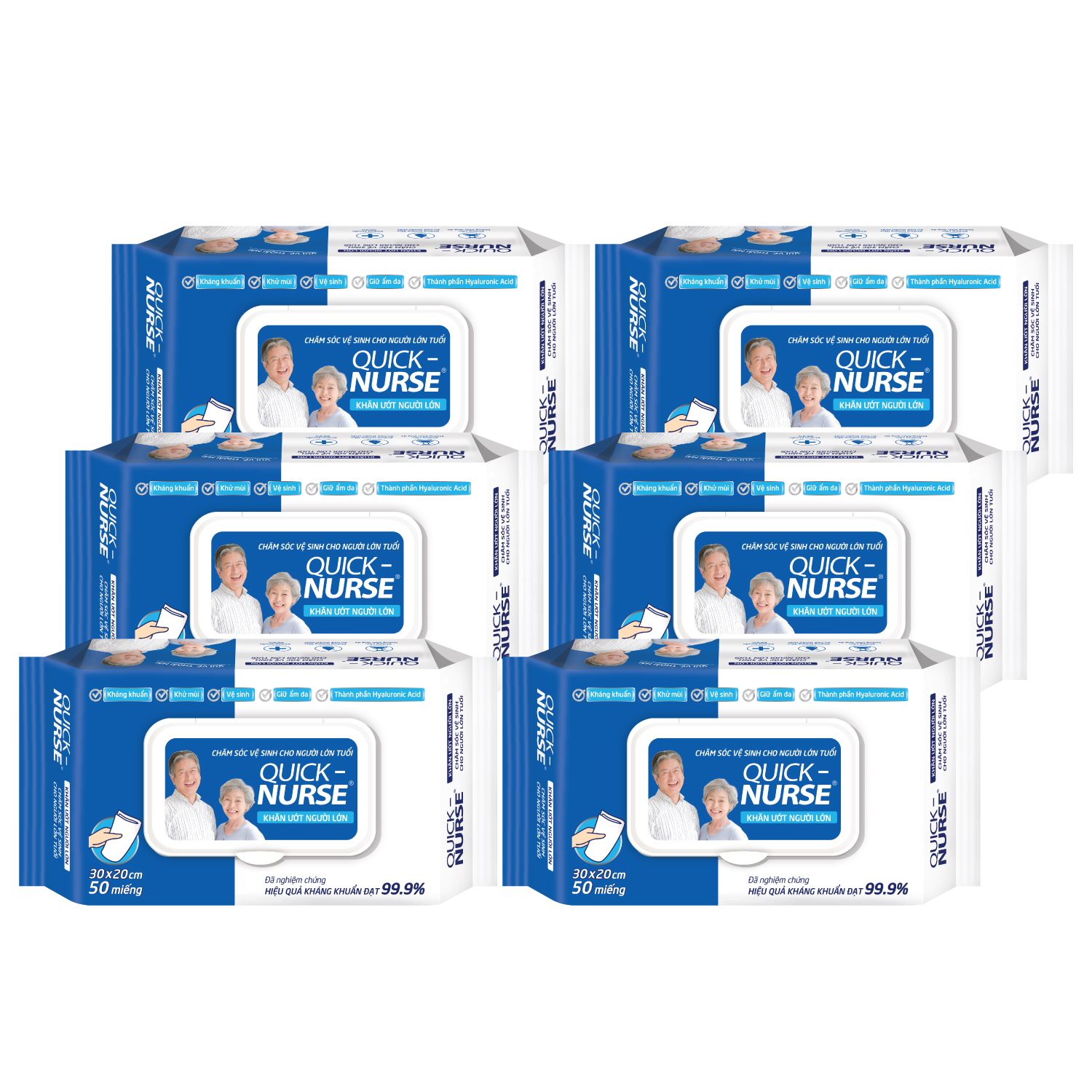 COMBO 6 BAO KHĂN ƯỚT NGƯỜI LỚN QUICK-NURSE 50 MIẾNG/BAO