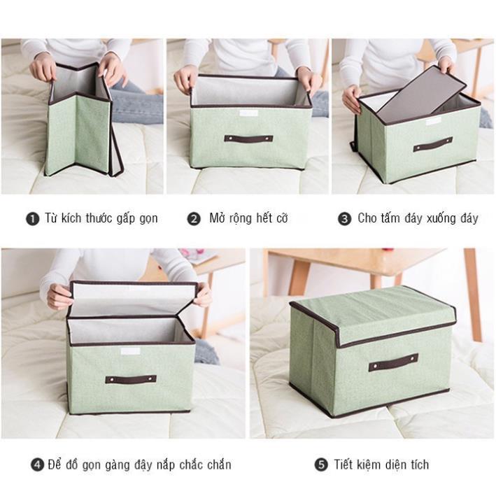 Hộp Vải Đựng Đồ Có Nắp Đậy Khung Cứng, Combo 2 Hộp Đựng Quần Áo, Đồ Lót, Đồ Chơi - MTDDT
