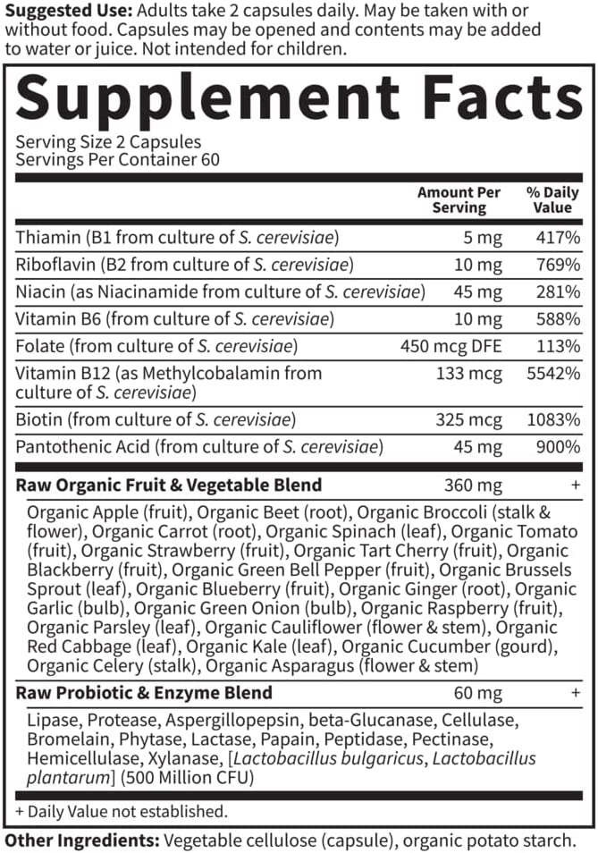 HŨ 120 VIÊN HỖN HỢP VITAMIN B Raw Complex ( B1, B2,B3,B6 ) Garden of Life - Vitamin Code, Non GMO - Gluten Free, Vegan Capsules