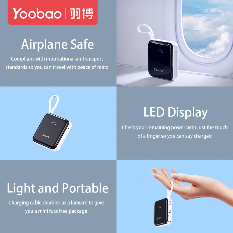 Sạc Dự Phòng Yoobao 10000mAh Sạc Nhanh Tích Hợp Dây Sạc Type-C & IPH, Màn Hình Hiện Phần Trăm Pin YOOBAO LK10 - HÀNG NHẬP KHẨU