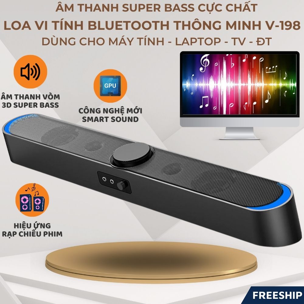 Loa Bluetooth SADA V-198 SUPER BASS 2024 Âm Thanh Vòm 3D Phiên Bản Đặc Biệt Dùng Cho Máy Tính Vi Tính Laptop PC Tivi-Hàng Chính Hãng