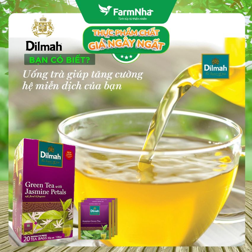 Trà Dilmah Green Tea with Jasmine Petals 30g 20 Túix1,5g Hương hoa Nhài - Đóng gói túi riêng biệt giữ hương vị tuyệt vời lôi cuốn