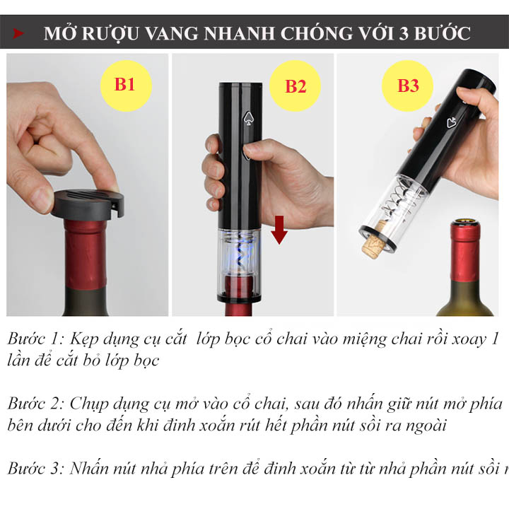 Bộ Dụng Cụ Mở Rượu Và Rót Rượu Vang Tự Động 4 Trong 1 Chuyên Nghiệp