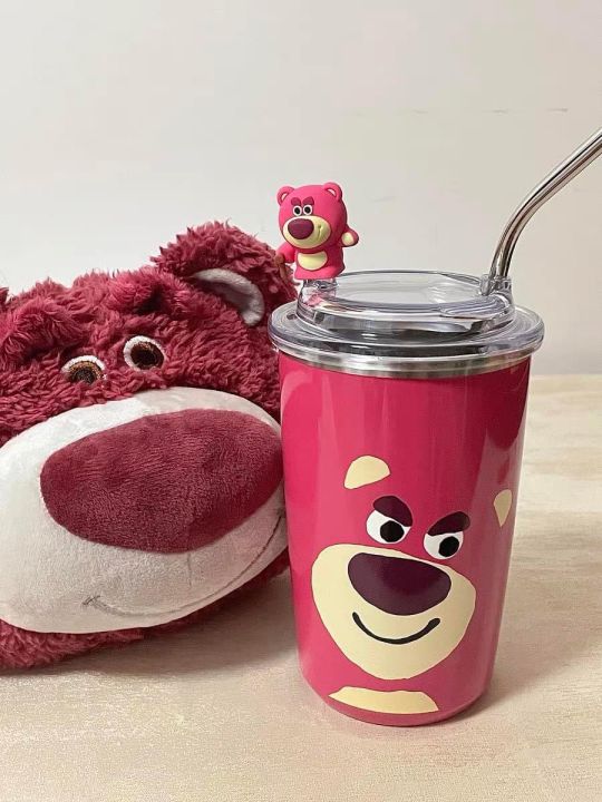 Ly Giữ Nhiệt , Bình giữ nhiệt Gấu Dâu Lotso Hồng Giữ Nhiệt Ninox 304 Hàng Loại 1