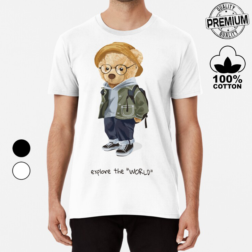 Áo Thun Unisex Premium in hình GẤU Bear Toy explore the "WORLD", Phông Nam Nữ Form rộng 100% Cotton Co Giãn 4 Chiều